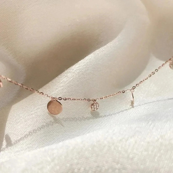 925 Sterling Silver Dainty Disc Coin Necklace Rose Gold Minimalist Choker - Picture 4 of 4
